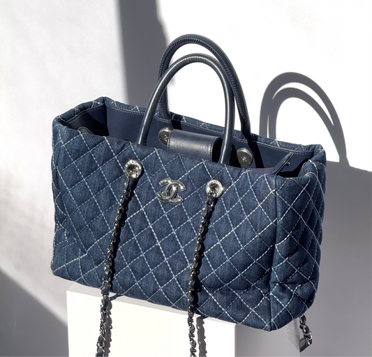 Chanel Large Denim 2 Way Coco Handle Tote