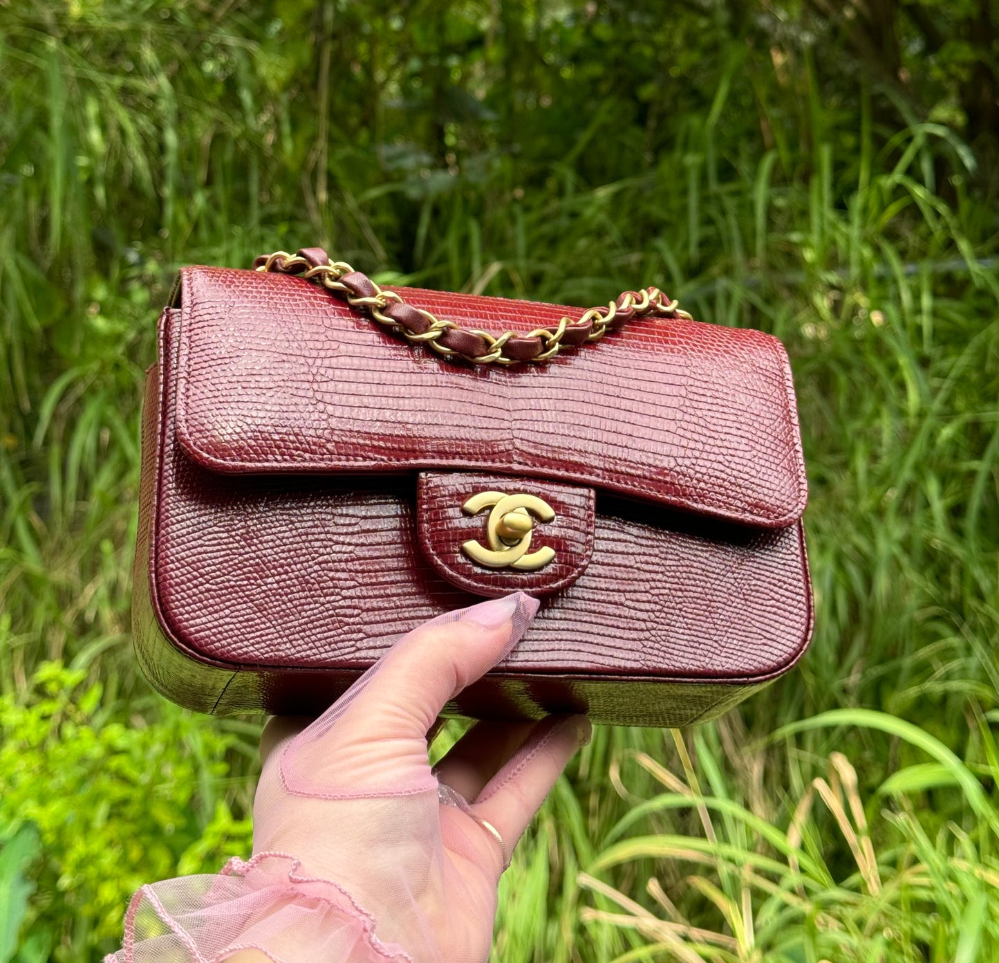 Chanel Burgundy Lizard Mini Rectangular Flap Bag