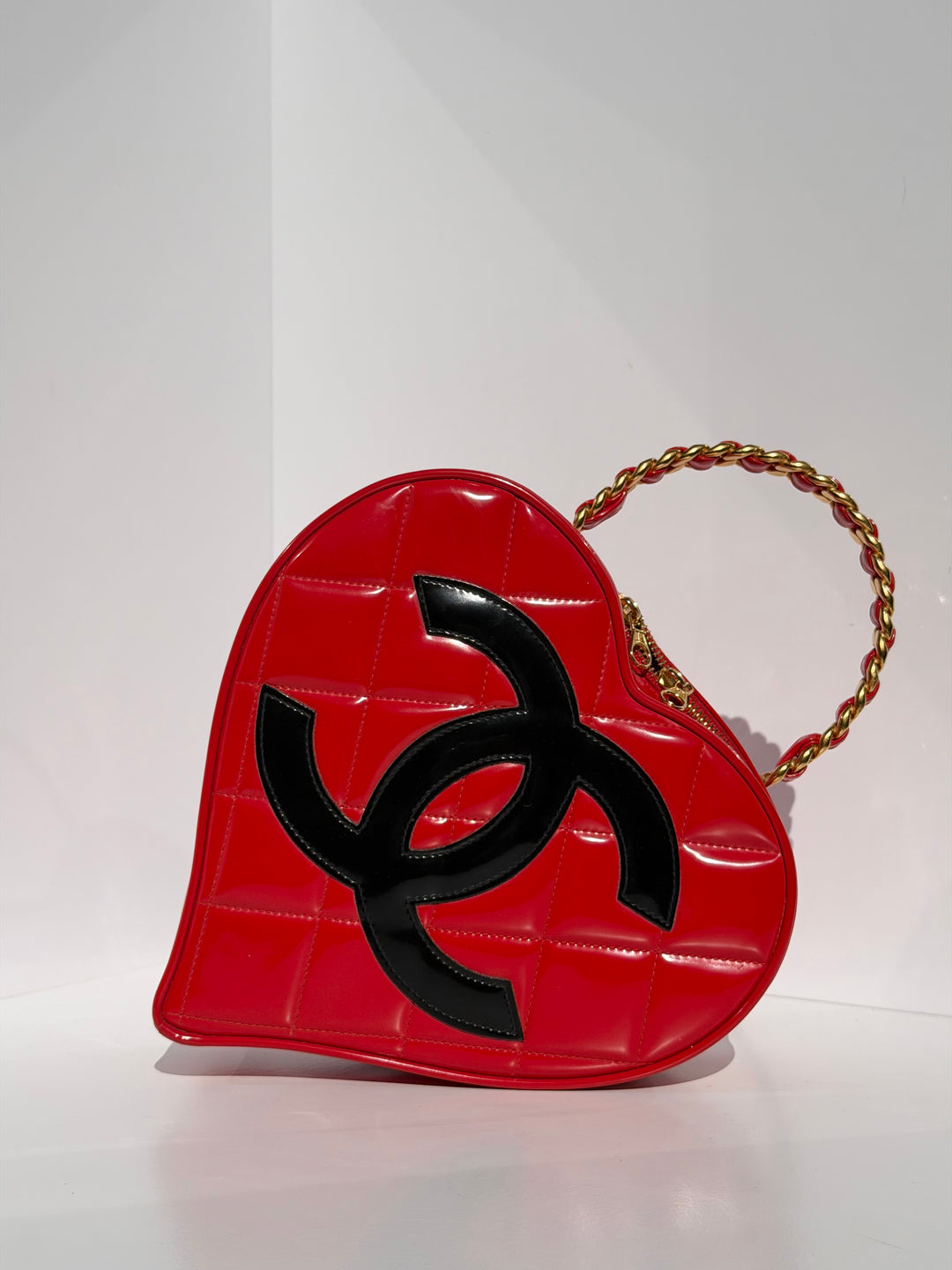 Chanel Barbie Red Heart Vanity Bag 24K Gold-Plated Hardware 1995