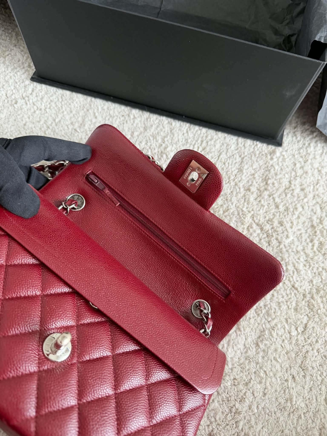 Chanel Small Classic Double Flap Caviar Wine Red Silver Hardware 2020