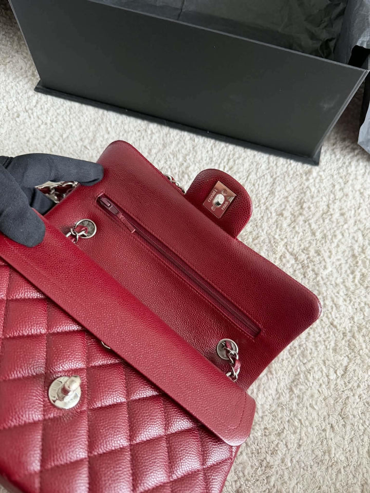 Chanel Small Classic Double Flap Caviar Wine Red Silver Hardware 2020