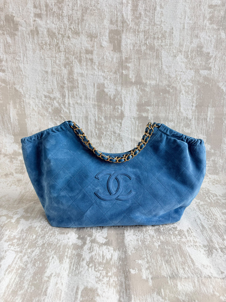 Chanel Tote Bag Blue Suede Calfskin Gold Tone Hardware 2026