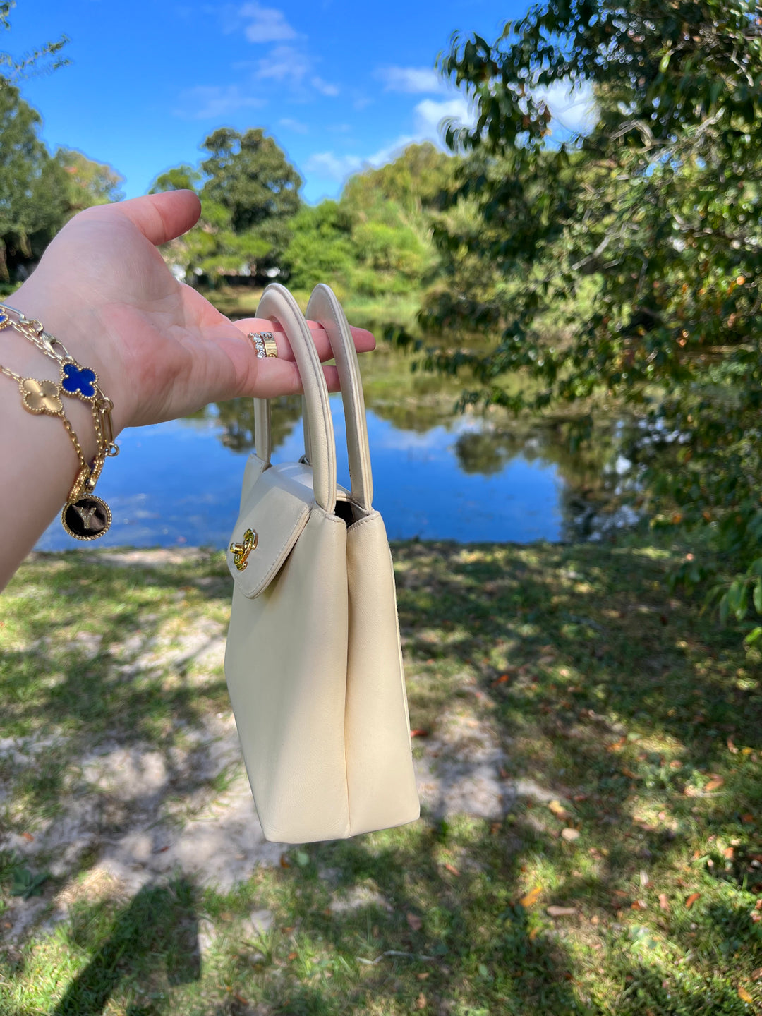 Chanel Vintage Mini Cream Lambskin Kelly Flap