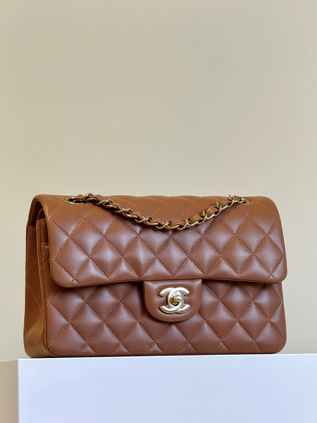 Chanel 22S Small Caramel Lambskin Classic Flap Bag + LGHW