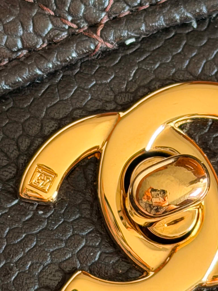 Chanel Medium Classic Flap Bag Caviar Brown 24K Plated Gold Hardware 2003