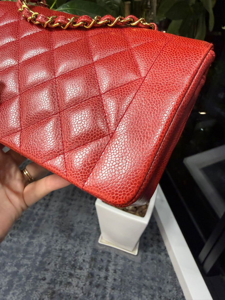 Chanel Small Diana Flap Bag Caviar Red 24K Plated Gold Hardware 1994
