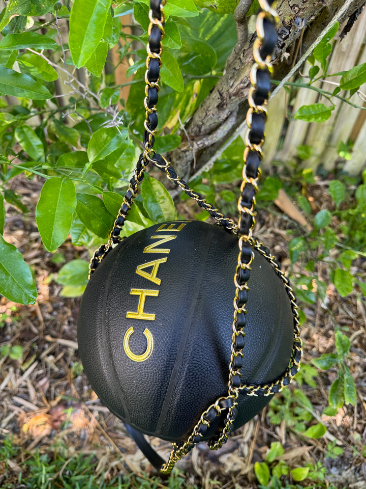 Chanel 2019 Black Rubber Basketball and Black Calfskin Net Chain