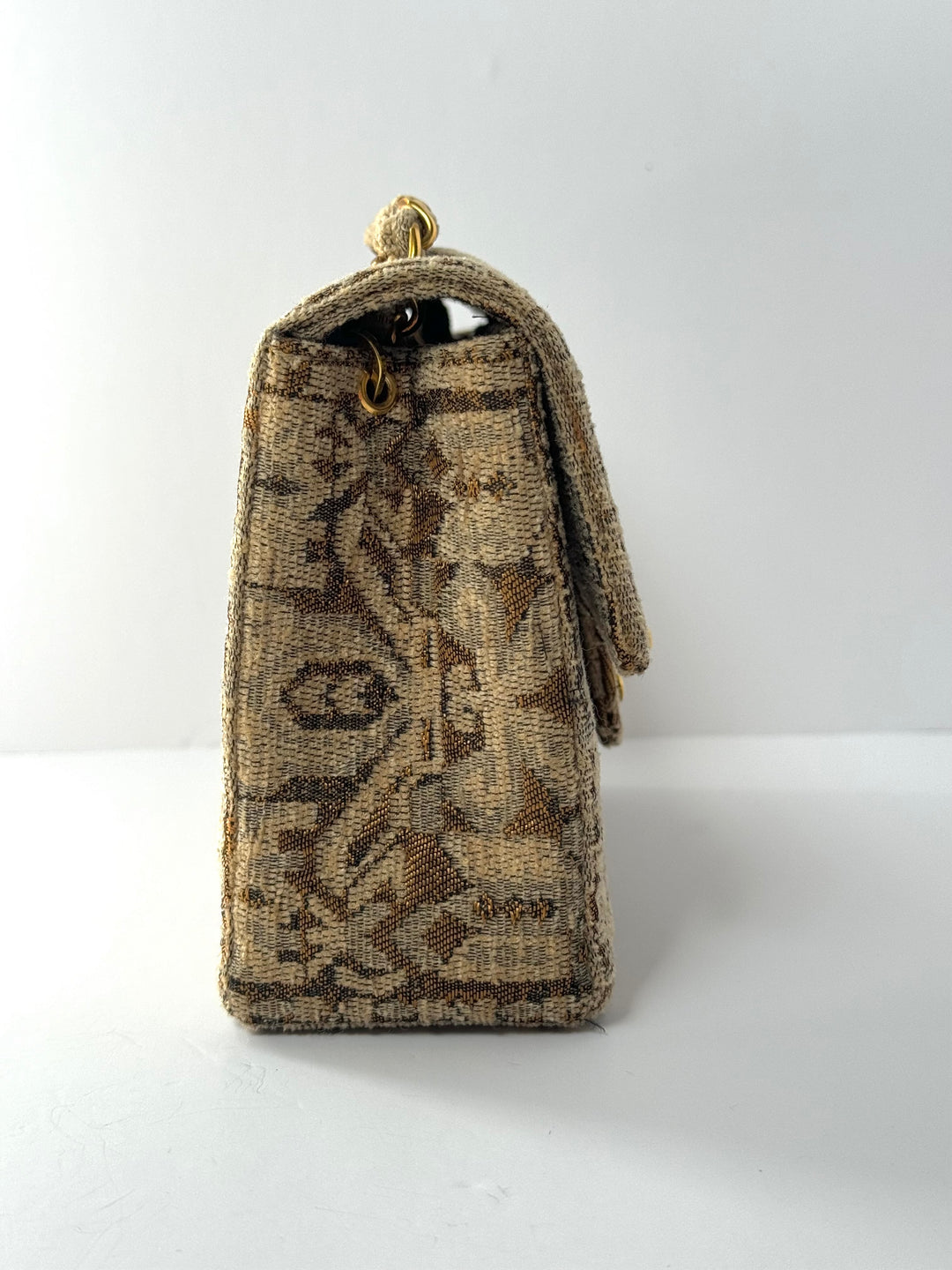 Chanel 1991 Bronze Metallic Brocade Vintage Mini Square Flap Bag