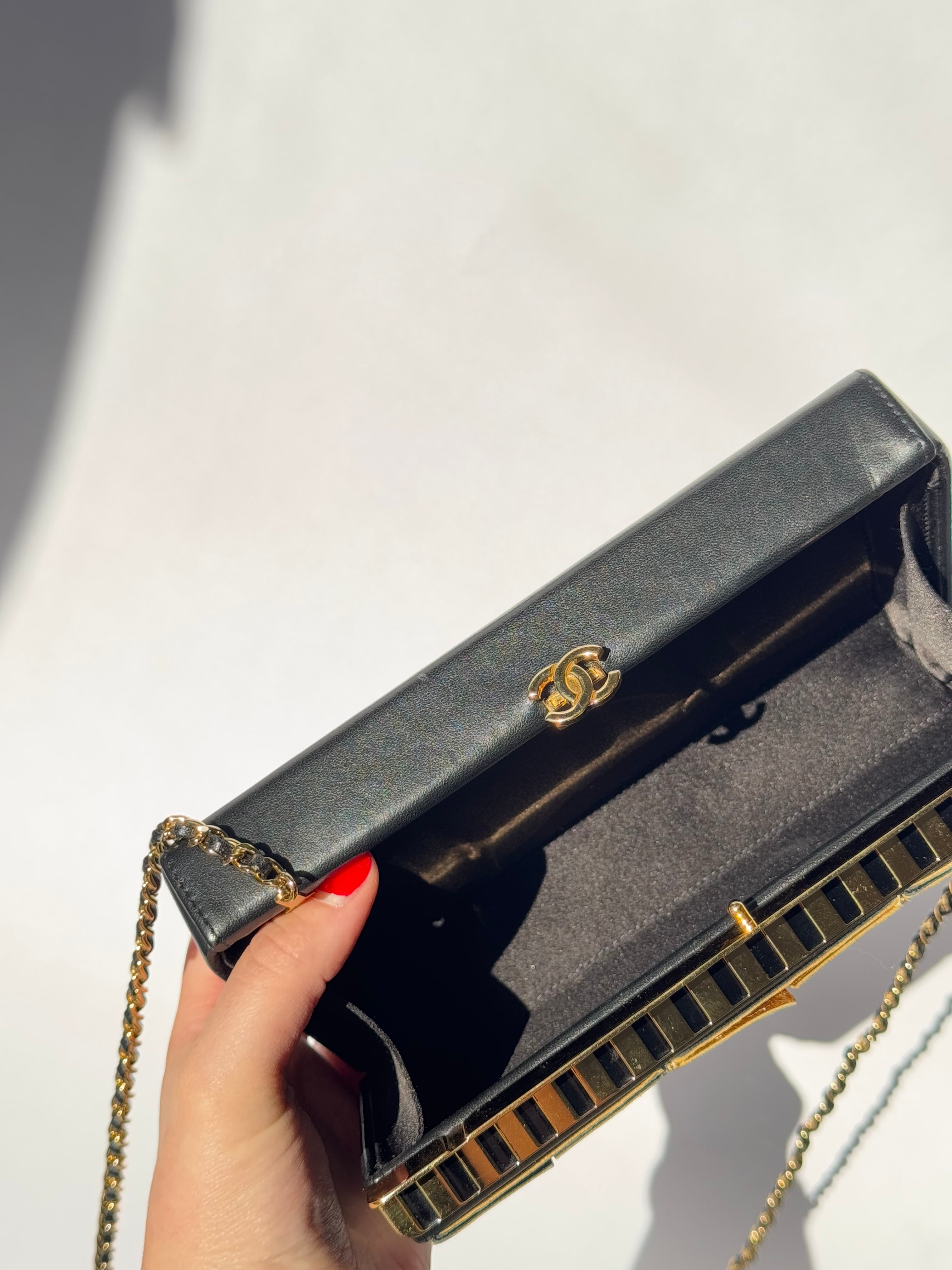 Chanel 19A Egypt Gold Lambskin Minaudiere Crossbody Black Gold