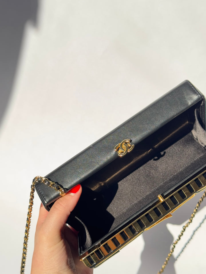 Chanel 19A Egypt Gold Lambskin Minaudiere Crossbody Black Gold 2019