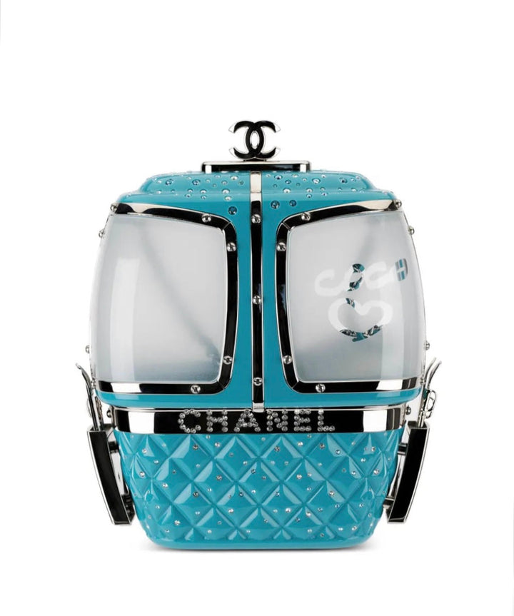 Chanel Ski Gondola Swarovski Minaudière Blue Silver Hardware 2019