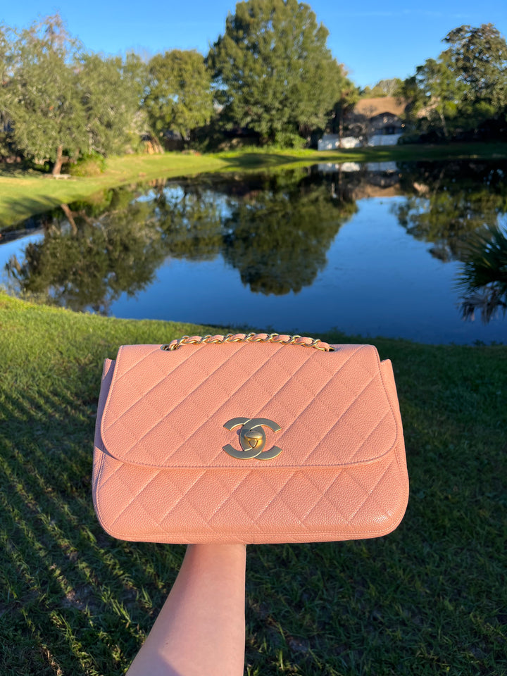 Chanel Light Pink Quilted Caviar XL Jumbo Single Flap