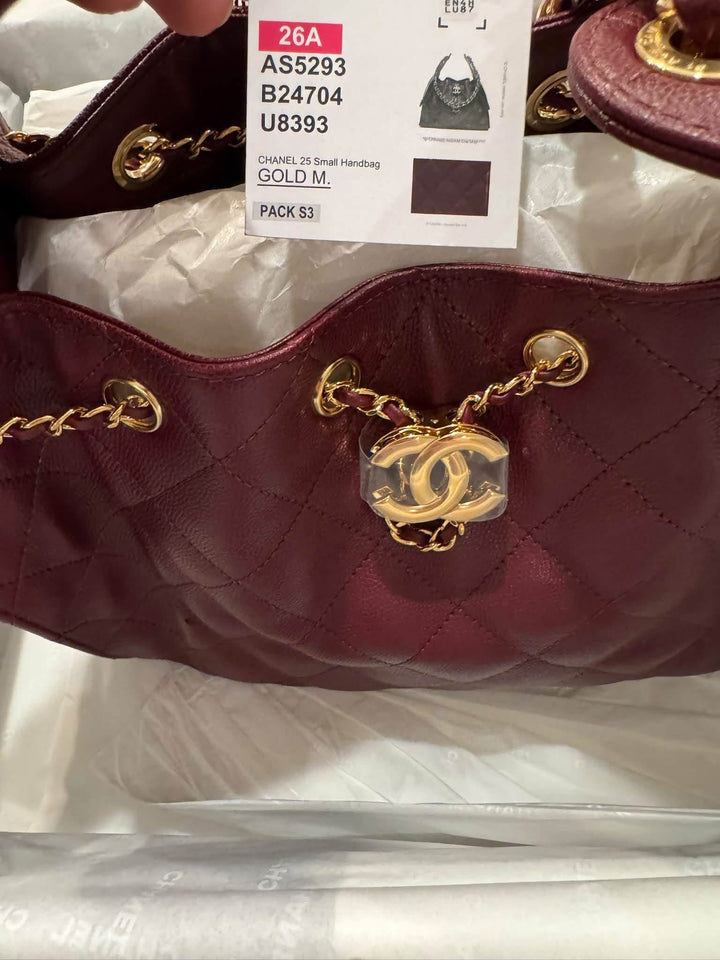 Chanel Small 25 Hobo Bag Caviar Leather Burgundy Antique Gold Hardware 2026