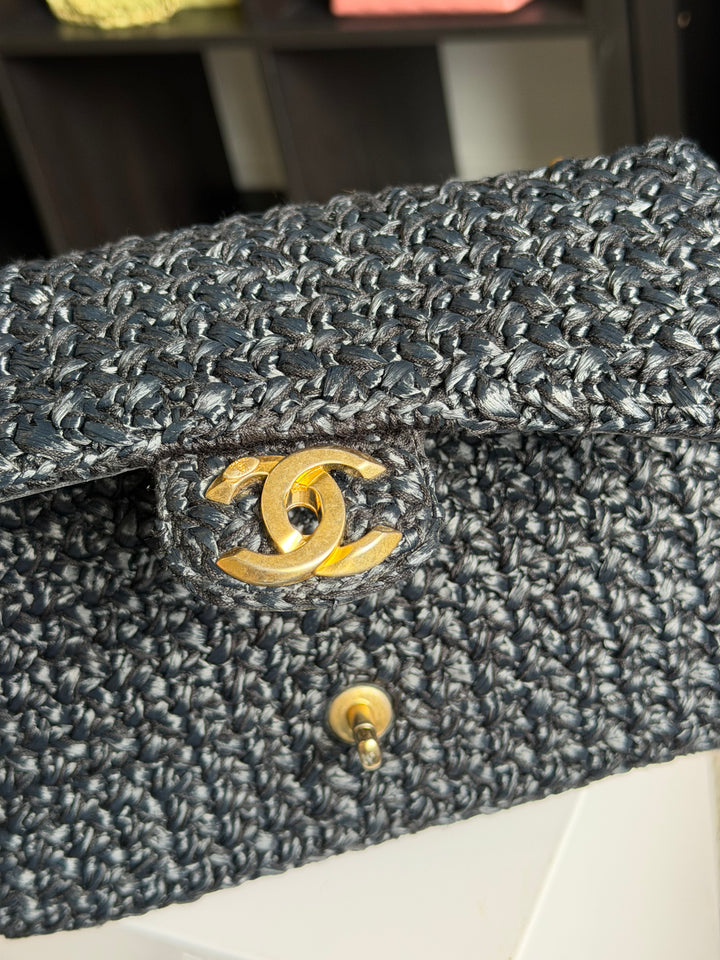 Chanel 18C Black Ancient Greece Raffia Crochet Flap Bag