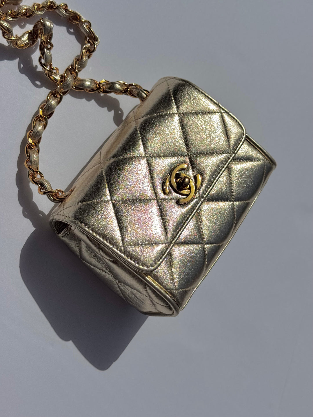 Chanel 1994 Vintage Metallic Gold Extra Mini Flap Bag