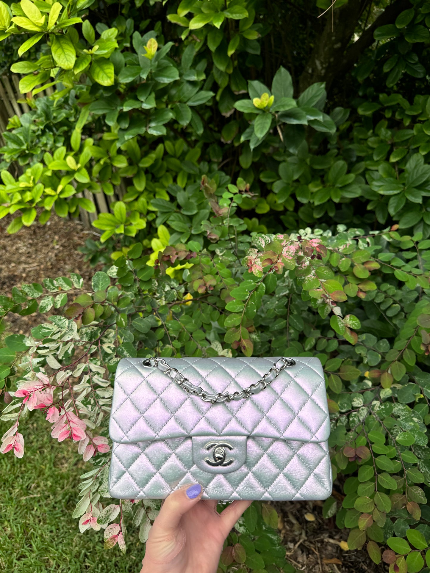 Chanel 21K Small Calfskin Pearl Iridescent Double Flap