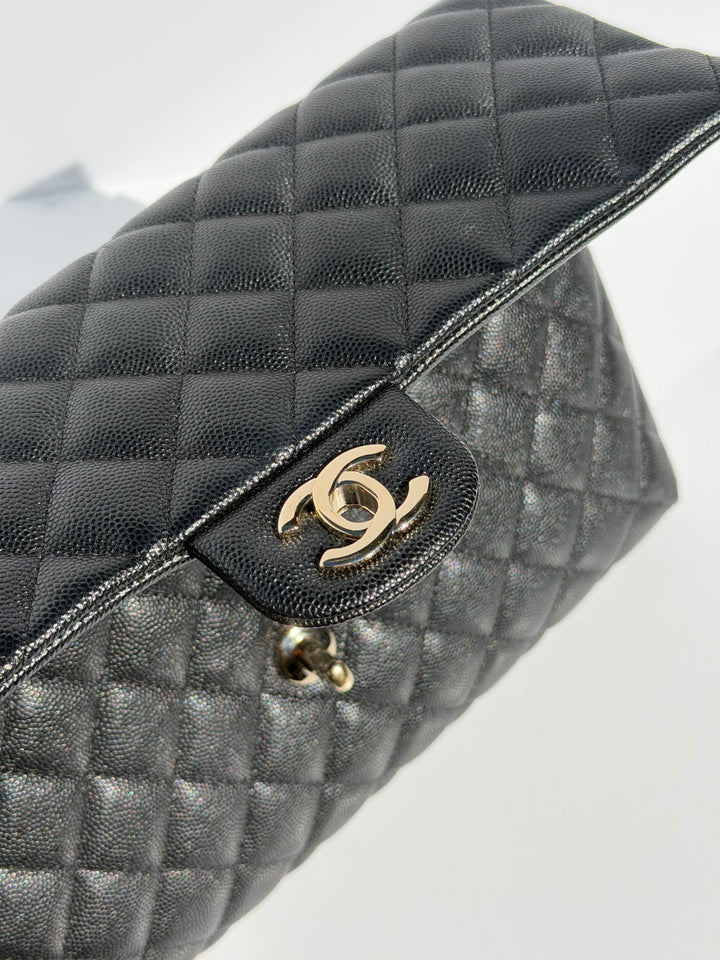 Chanel 18B Black Classic Quilted Caviar Clutch