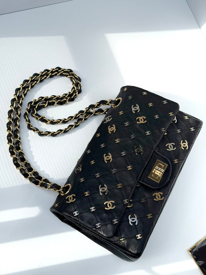 Chanel Medium Reissue 2.55 Flap Bag Black Leather Gold Hardware Punk Charms 2007