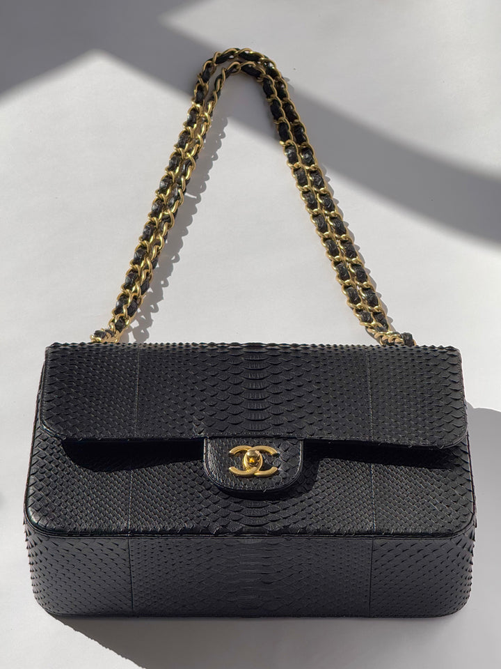 Chanel Jumbo Black Python Double Flap