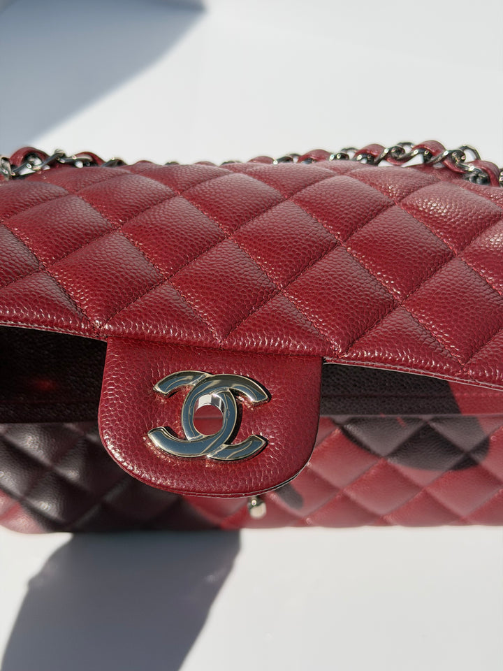 Chanel Small Classic Double Flap Caviar Burgundy Silver Hardware 2020