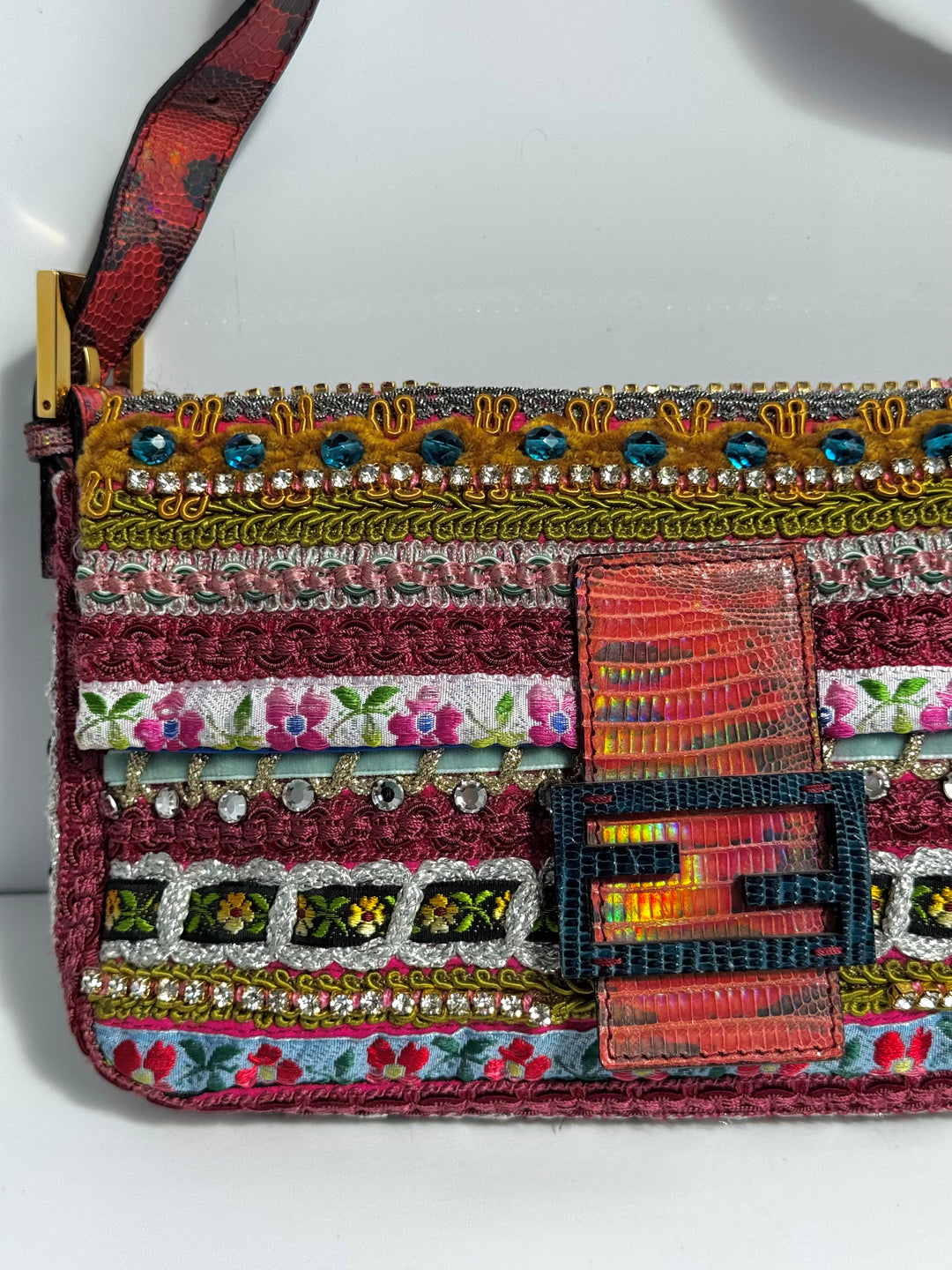 Fendi RARE Embellished Mixed Media Baguette