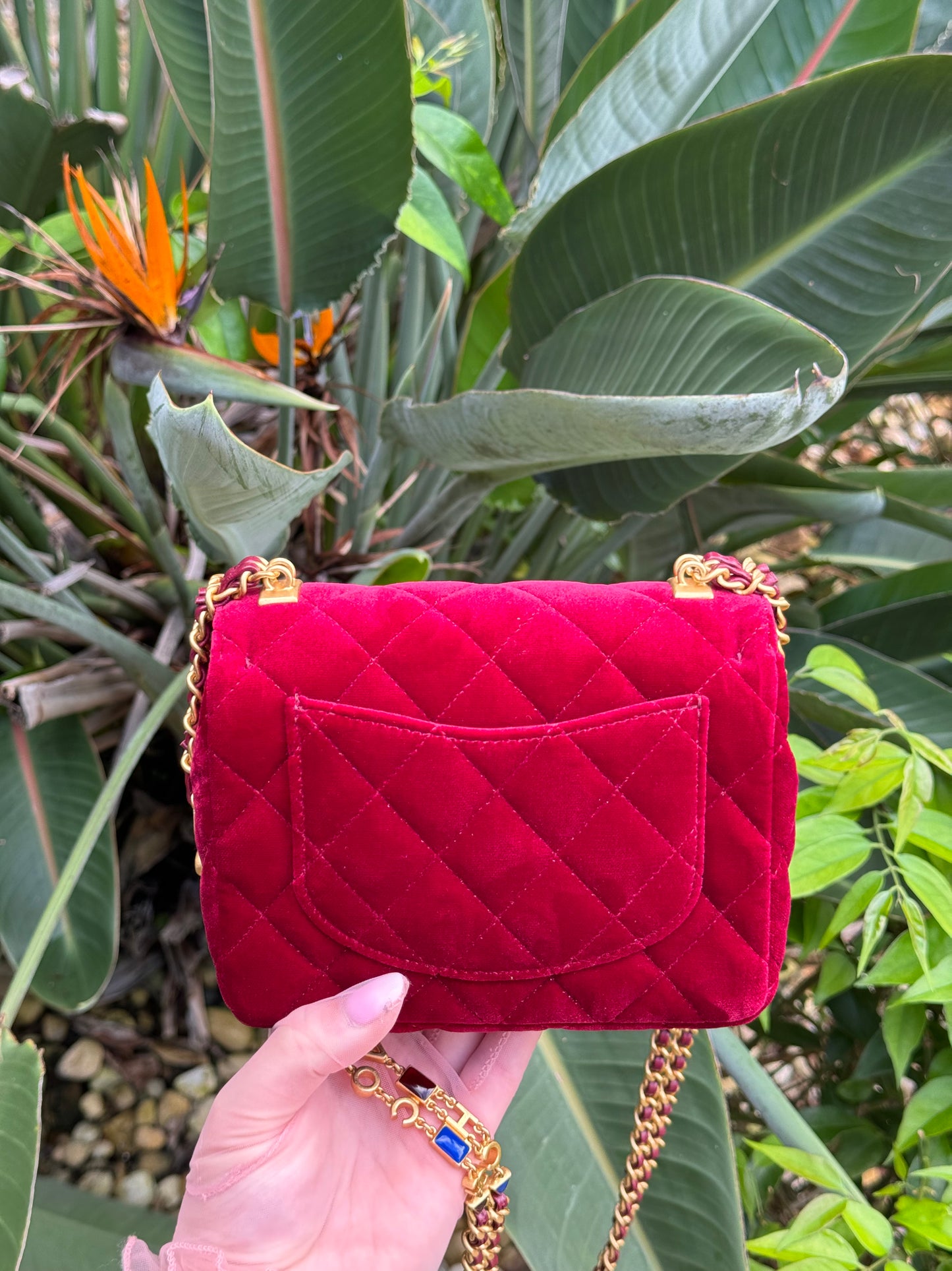 Chanel Red Mini Velvet Enamel Flap Bag