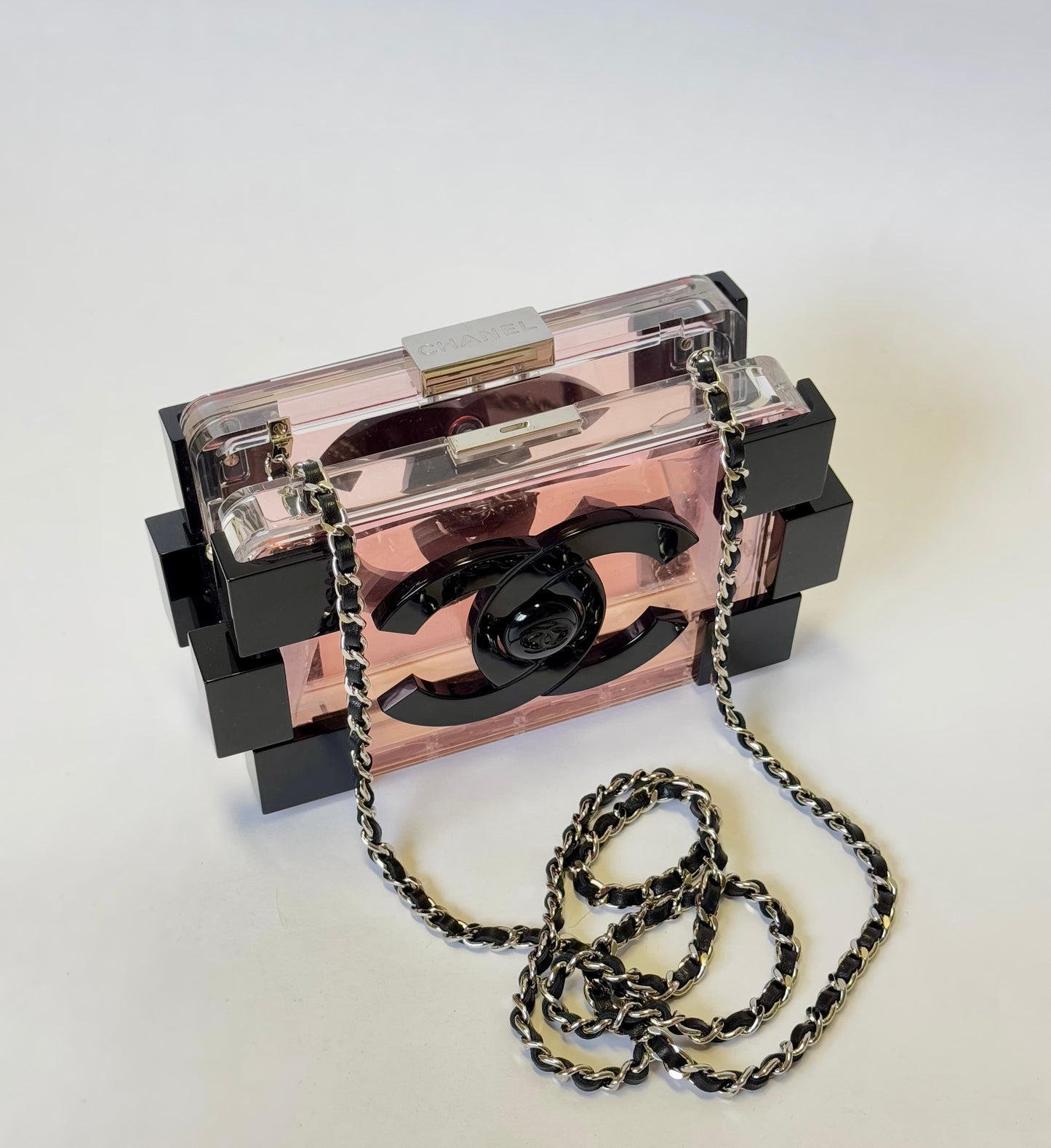 Chanel Plexiglass Pink Barcode Lego Minaudiere