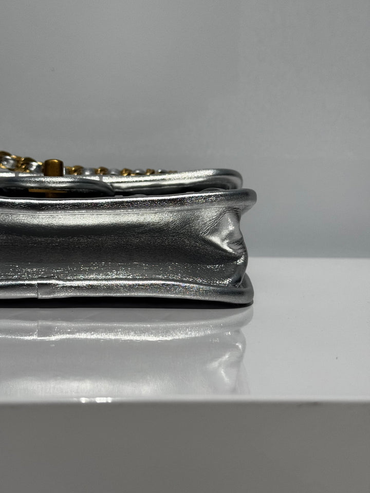 Chanel Silver Metallic Mini Braided Calfskin Flap Bag