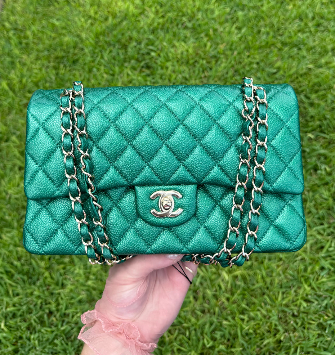 Chanel Classic Medium Double Flap Emerald Green Caviar Gold Hardware 2018