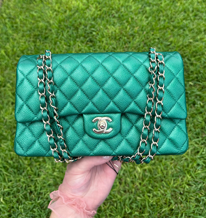 Chanel Classic Medium Double Flap Emerald Green Caviar Gold Hardware 2018