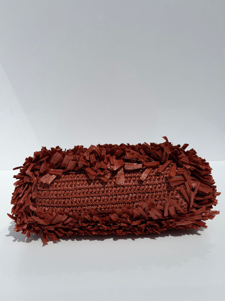 Chanel Mini Shopping Bag Fringed Raffia Effect Fabric Rust Gold Tone Metal 2026