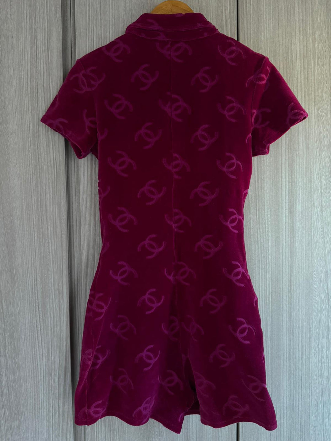 Chanel 1996 ICONIC Hot Pink Velour CC Romper