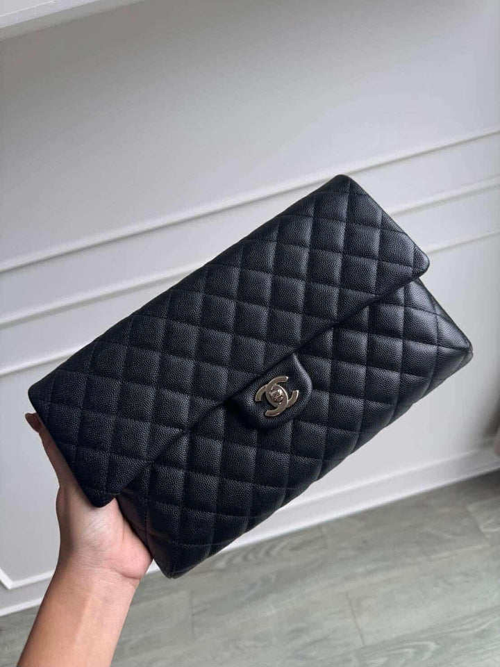 Chanel 18B Black Classic Quilted Caviar Clutch