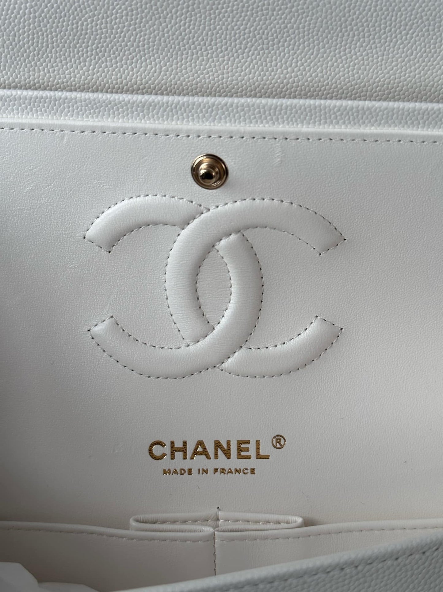 Chanel 22S Snow White Medium Caviar Double Flap Bag