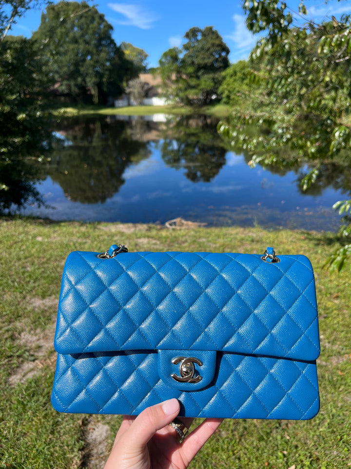 Chanel Blue Iridescent Medium Caviar Double Flap Bag