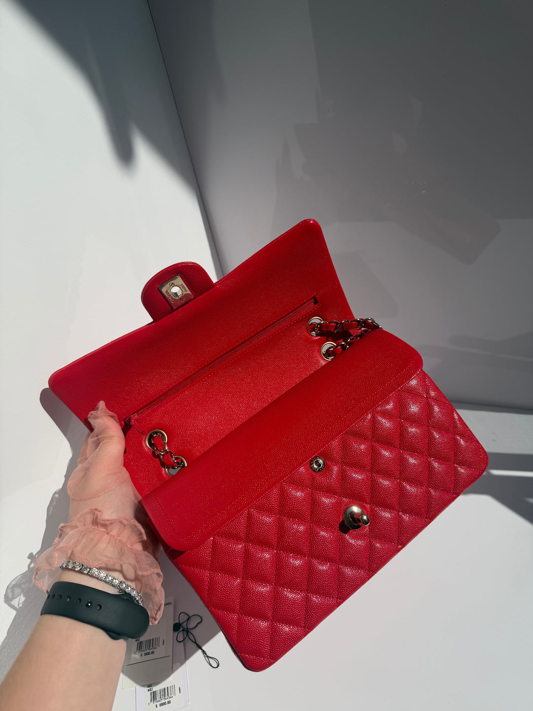 Chanel Medium Classic Double Flap Caviar Red Light Gold Hardware 2021