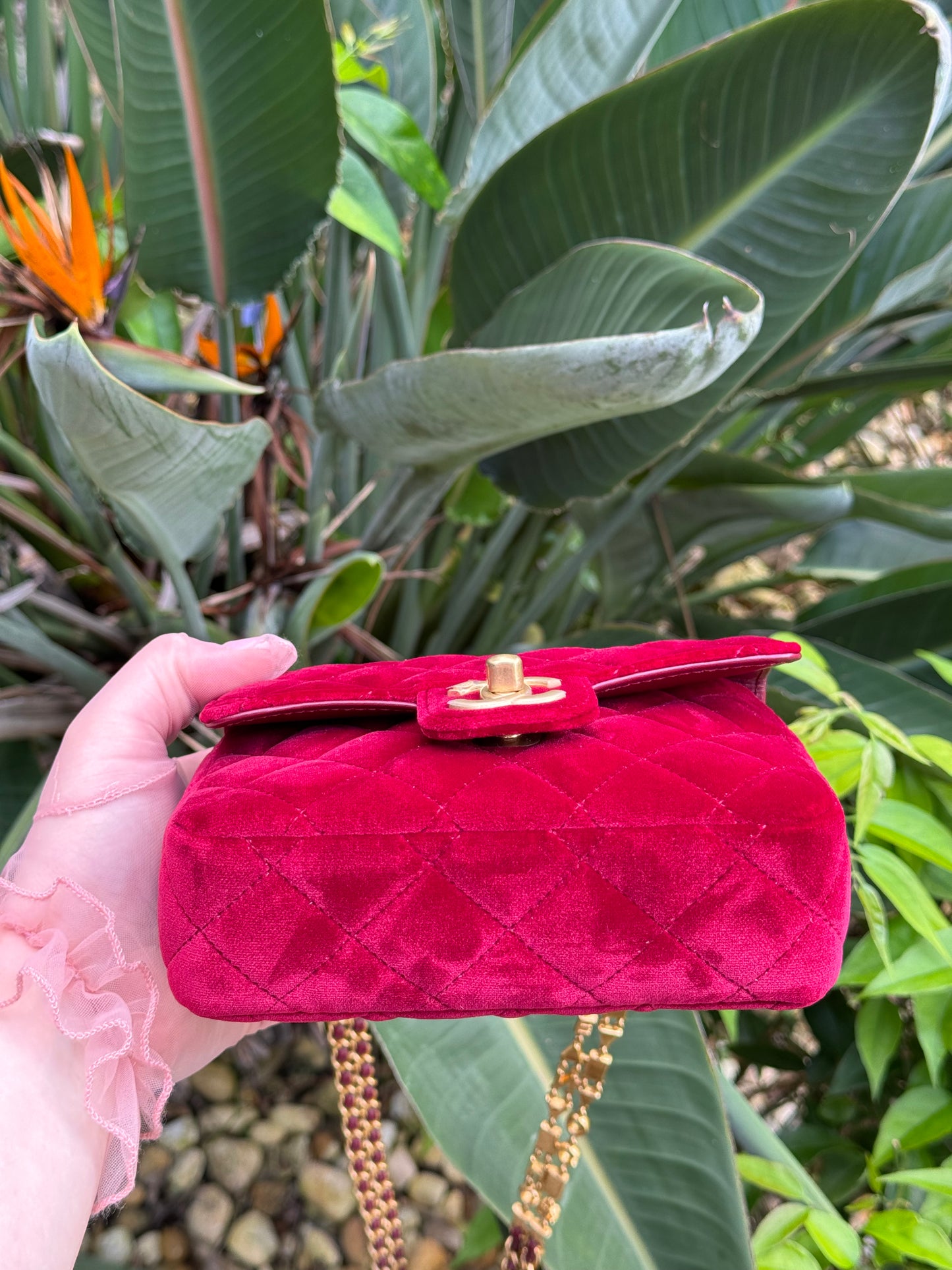 Chanel Red Mini Velvet Enamel Flap Bag