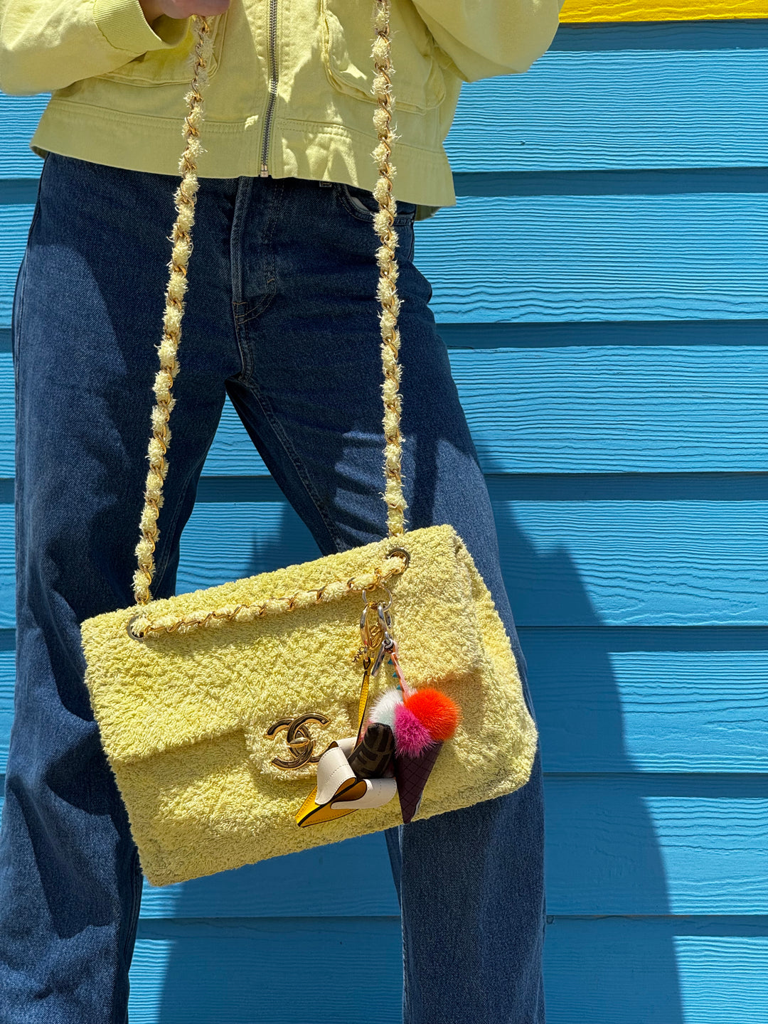 Chanel Yellow Terry Cloth Vintage Maxi Flap Bag