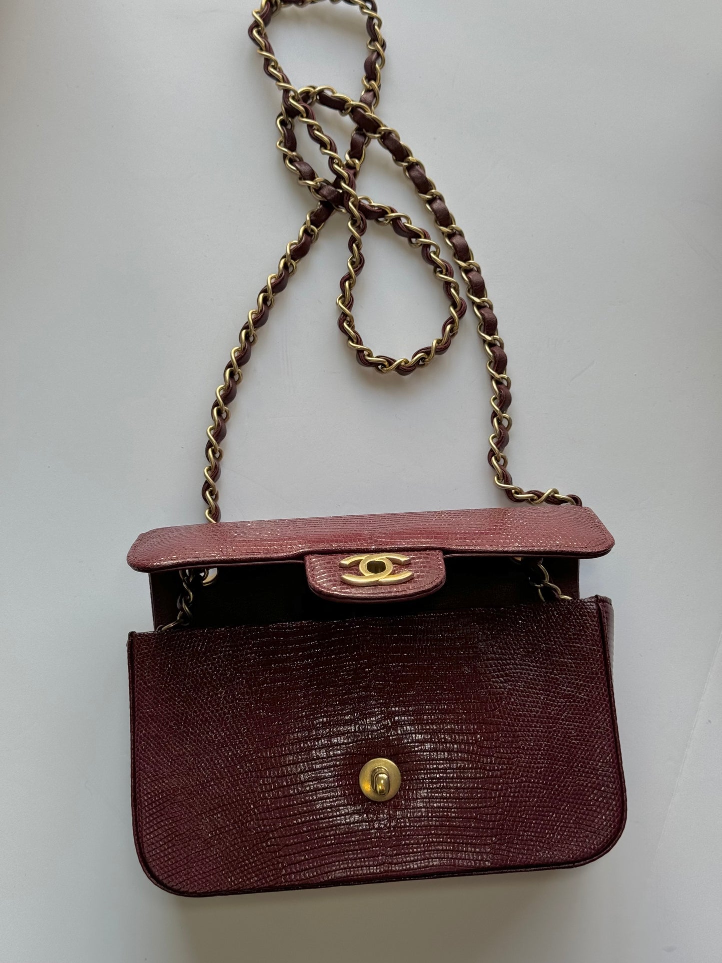 Chanel Burgundy Lizard Mini Rectangular Flap Bag