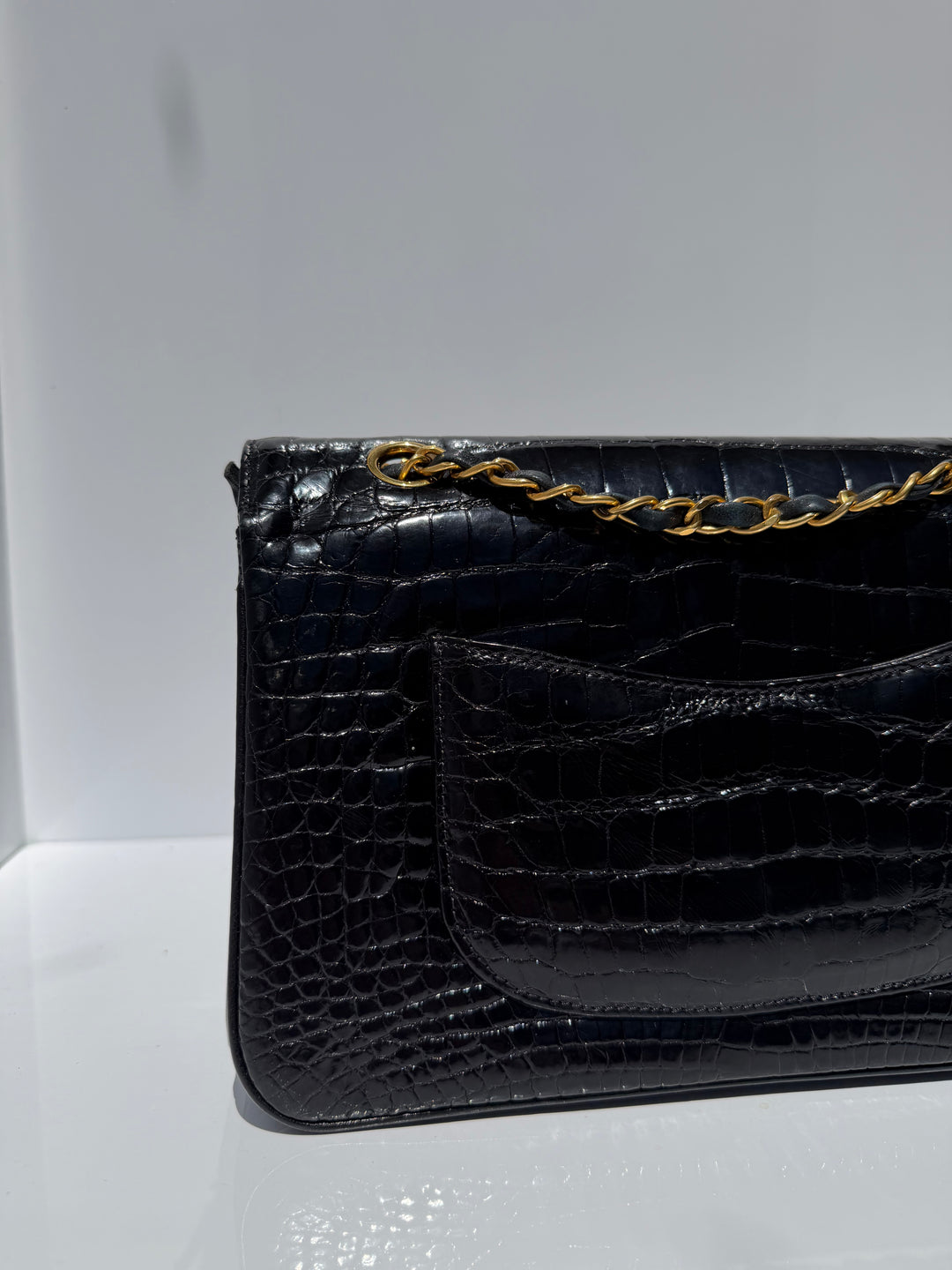 Chanel Medium Classic Flap Bag Alligator Black 24K Plated Gold Hardware 1997