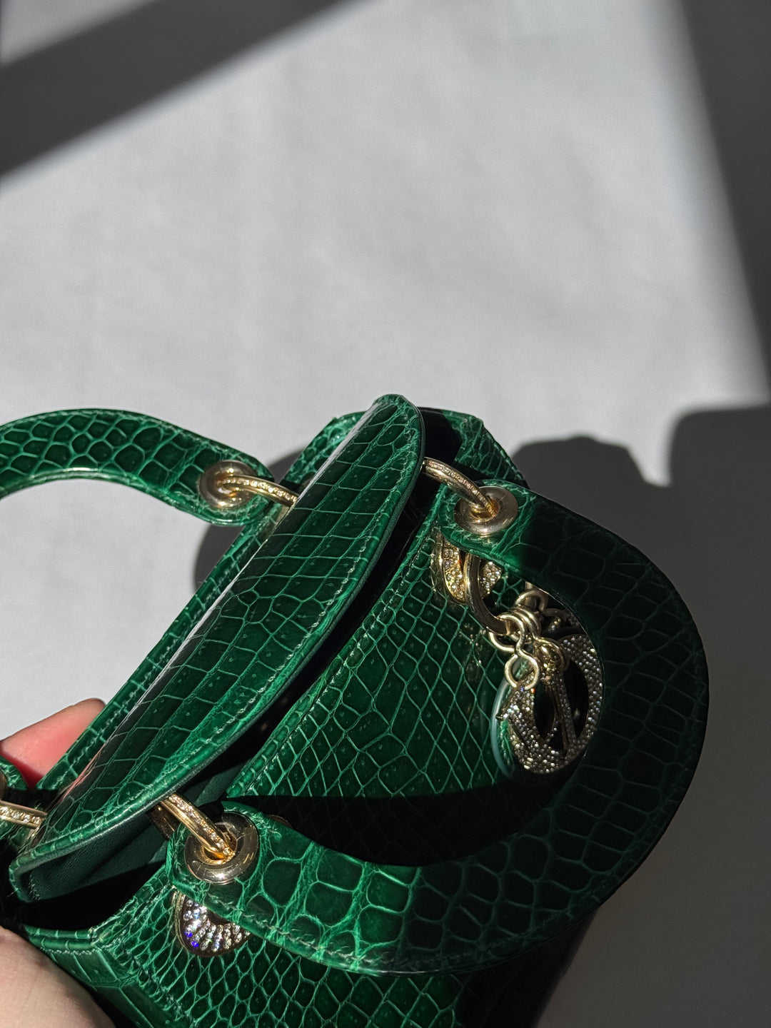 Lady Dior Emerald Crocodile Mini Top Handle