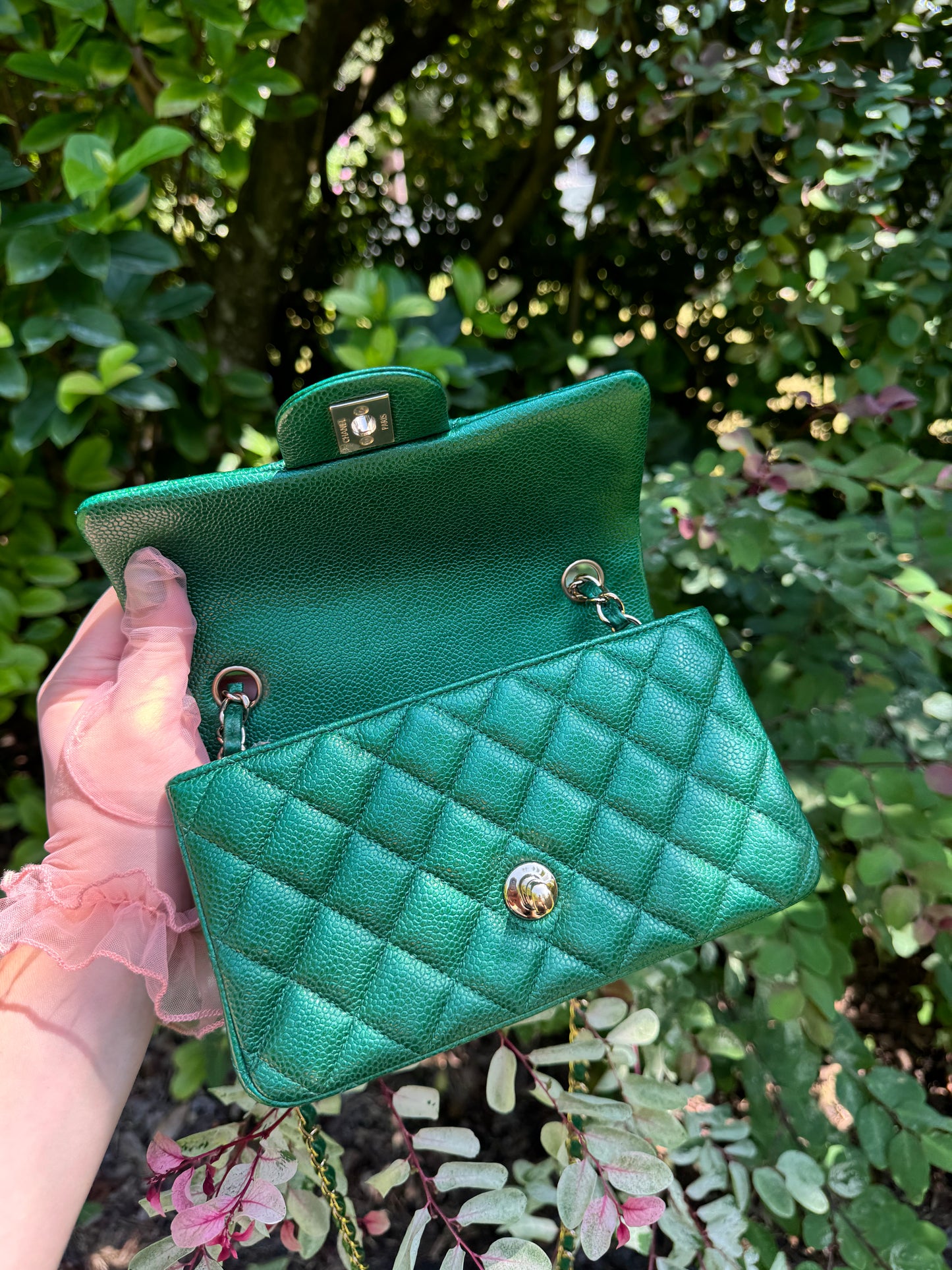 Chanel 18S Emerald Green Caviar Mini Flap Bag