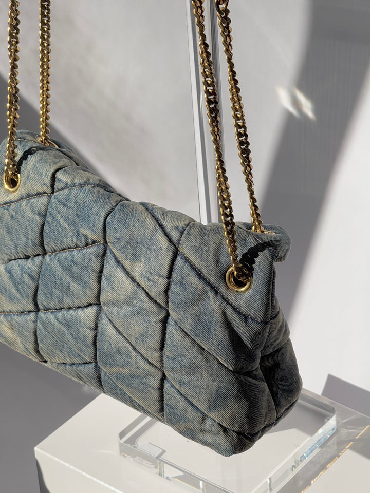 Saint Laurent Medium Denim Puffer Quilted Shoulder Bag