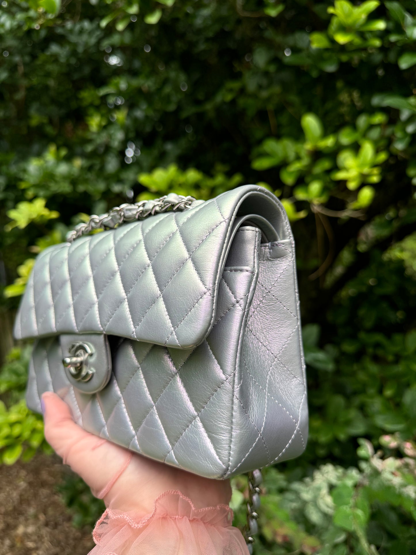 Chanel 21K Small Calfskin Pearl Iridescent Double Flap