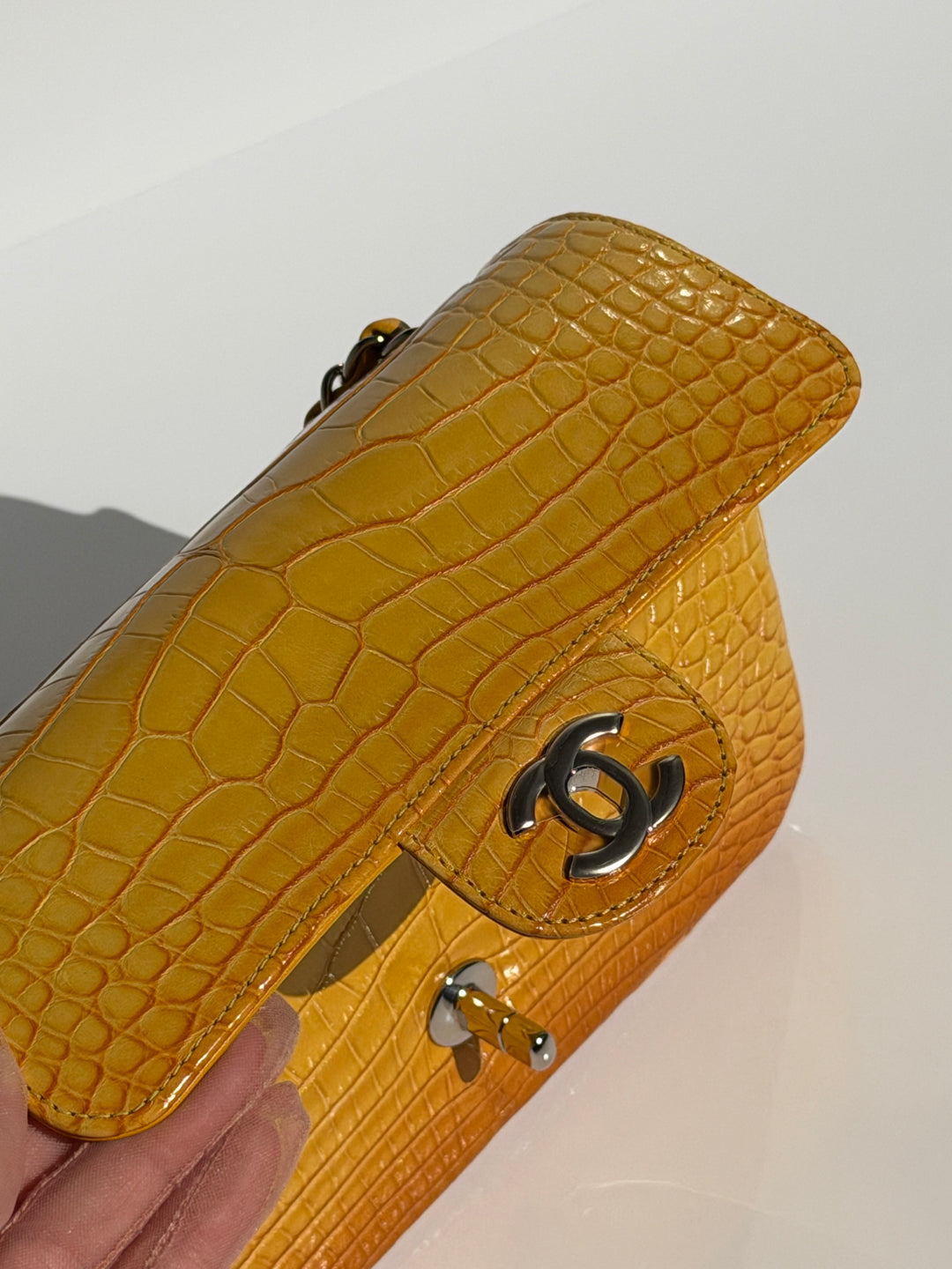 Chanel Mini Flap Orange & Yellow Ombre Alligator Silver Hardware 2014