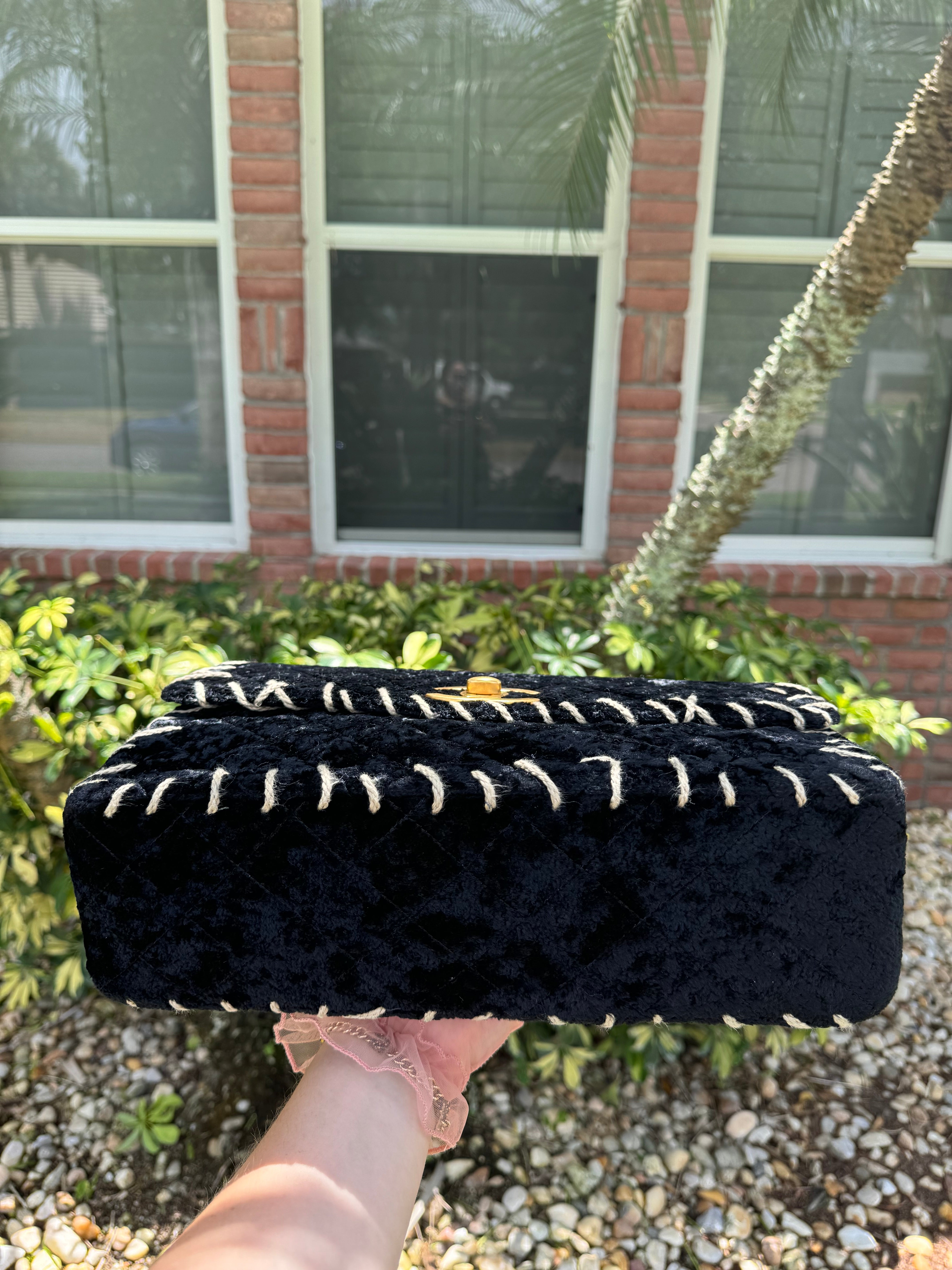 Chanel 1993 Black Velvet Whipstitch CC Flap Bag – Its A Luv Story