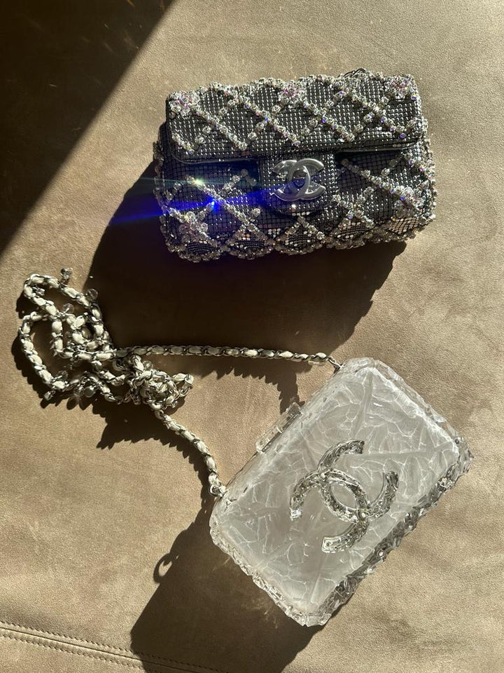 Chanel Silver Crystal Embellished Mini Flap