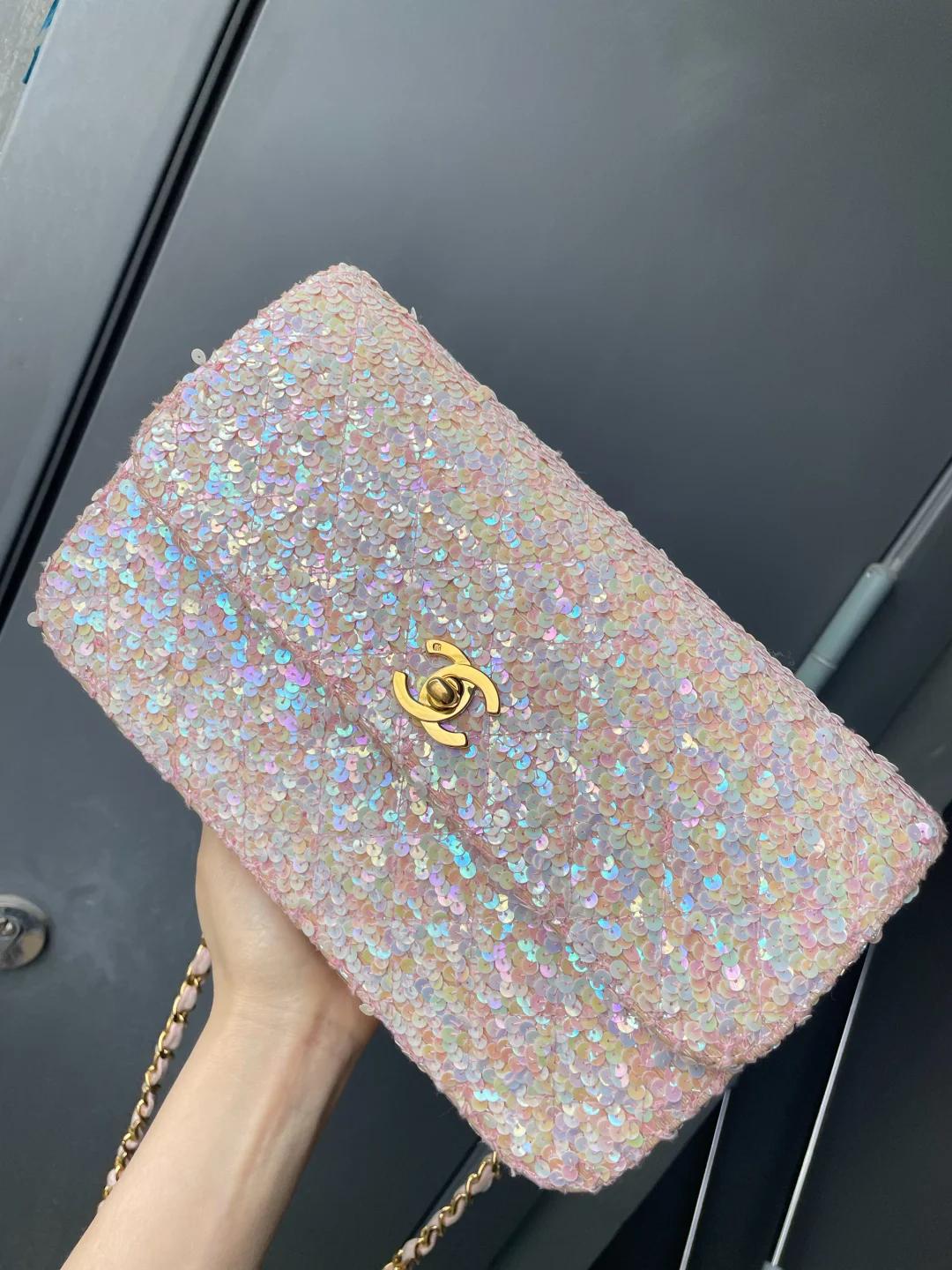 Chanel 1992 Medium Pink Sequin Flap Bag