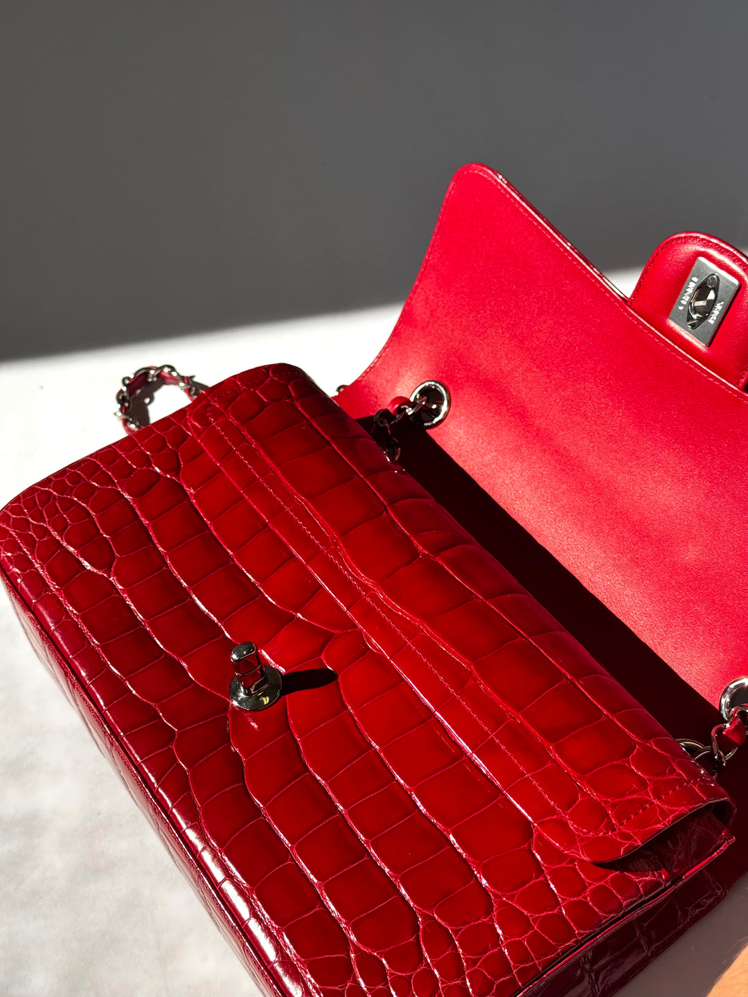 Chanel Red Alligator Medium Classic Flap Bag