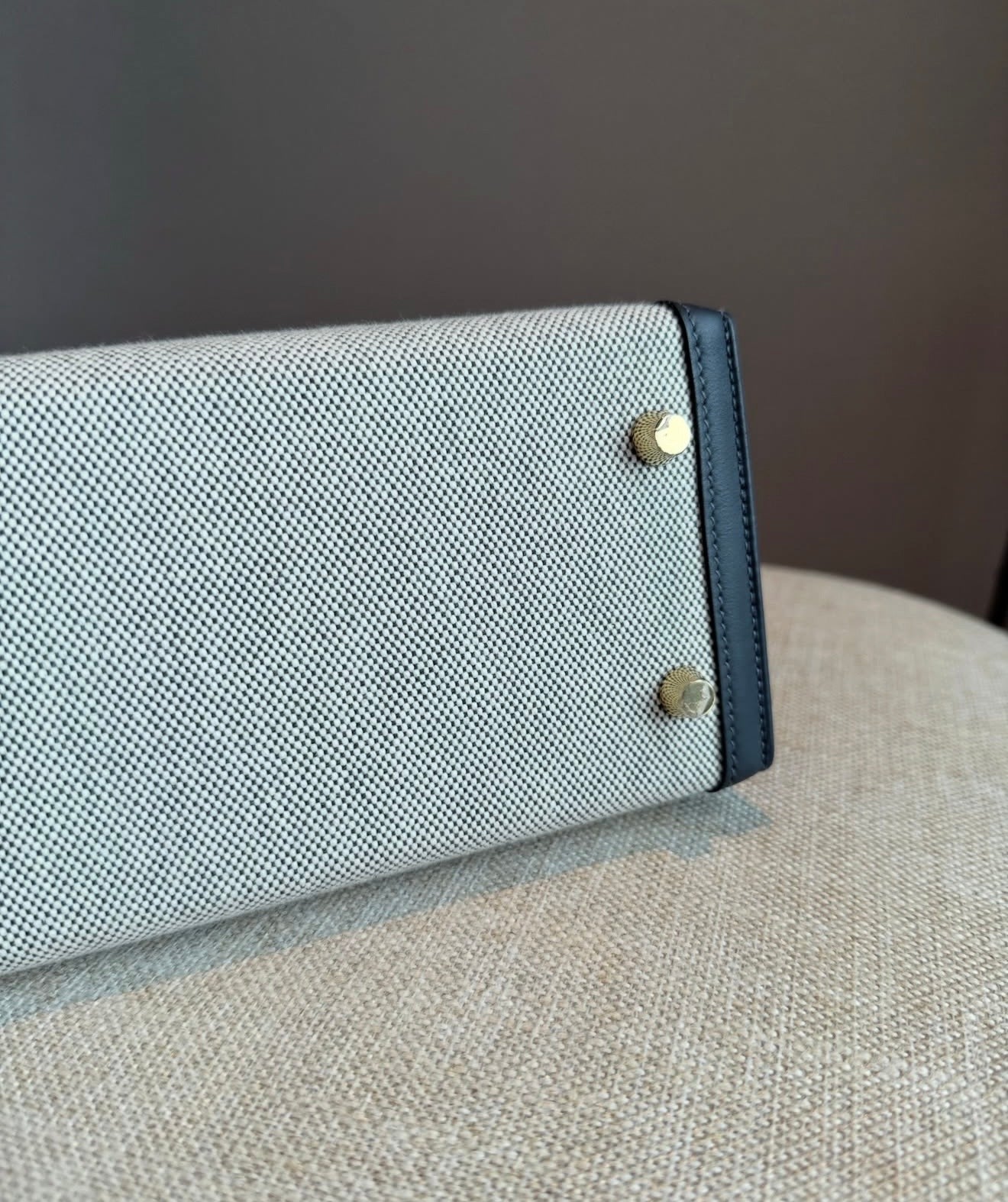 Hermès Limited Edition Ardoise Swift and Ecru Toile Kelly 25